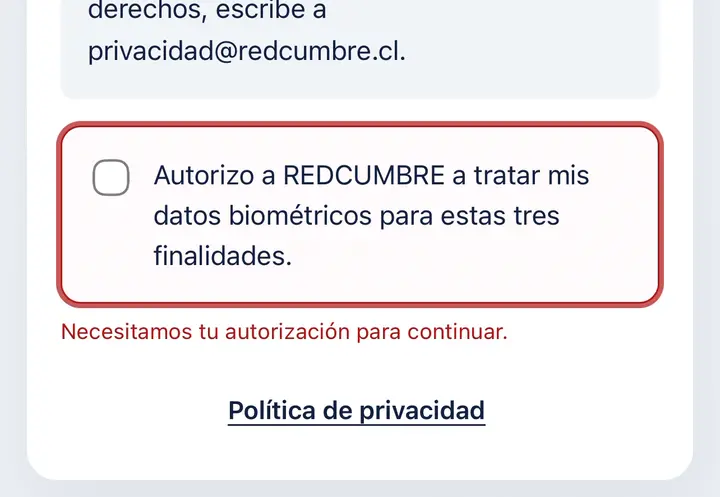 Pantalla de PINRUT, la primera vez: la casilla dedicada, sin marcar